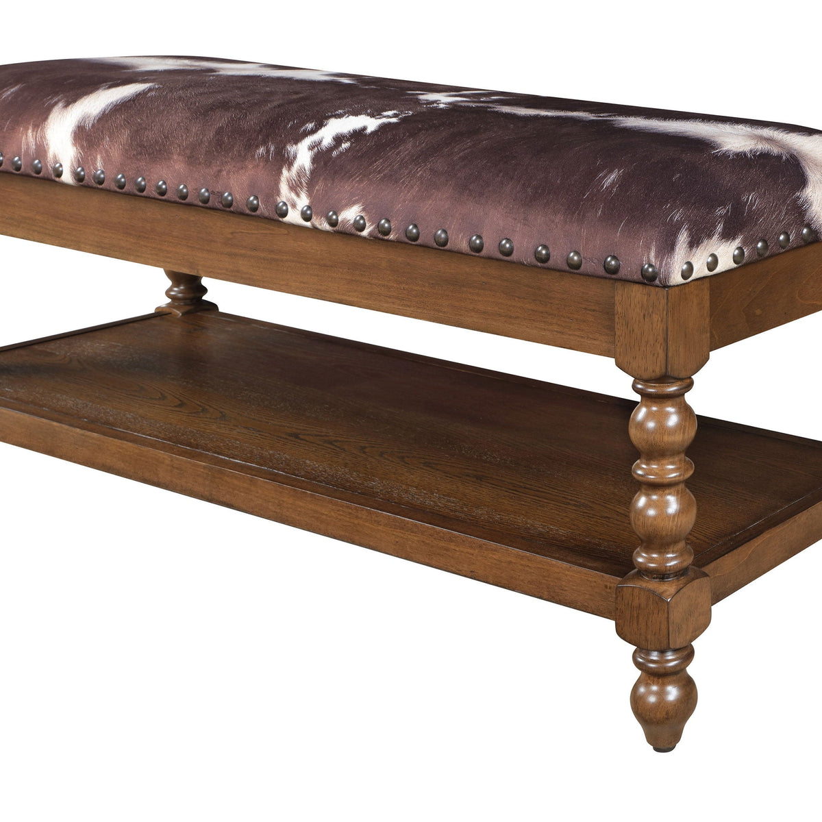 PioneerHome™ Harper Bench, Faux Cowhide Fabric - PioneerHome™