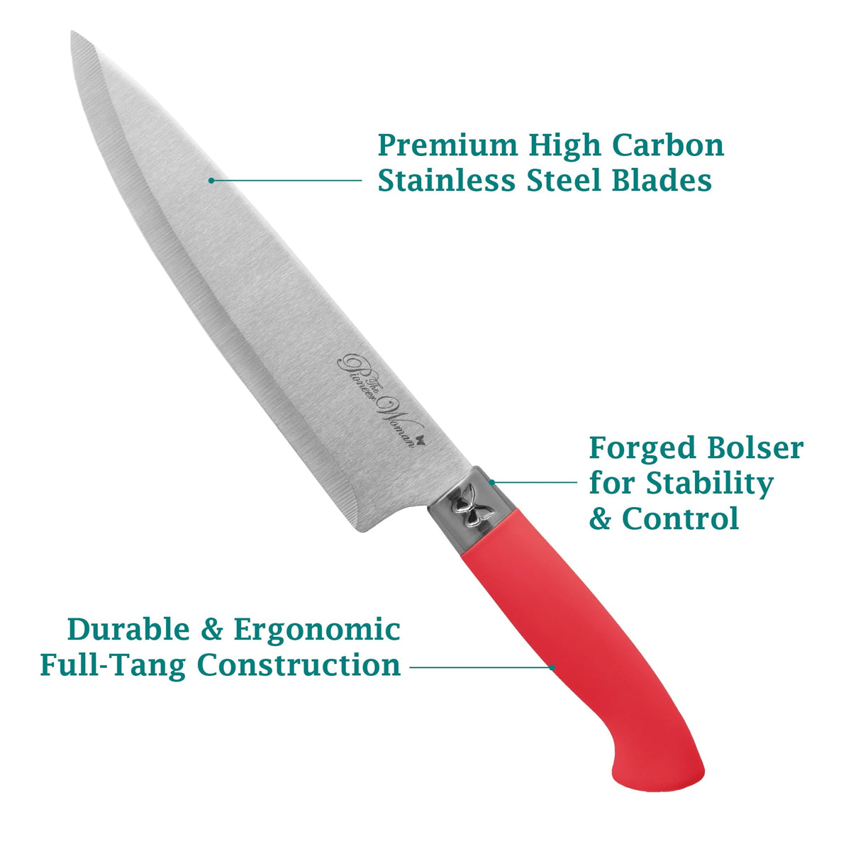 PioneerHome™ Sweet Rose 11-Piece Stainless Steel Knife Block Set, Red - PioneerHome™