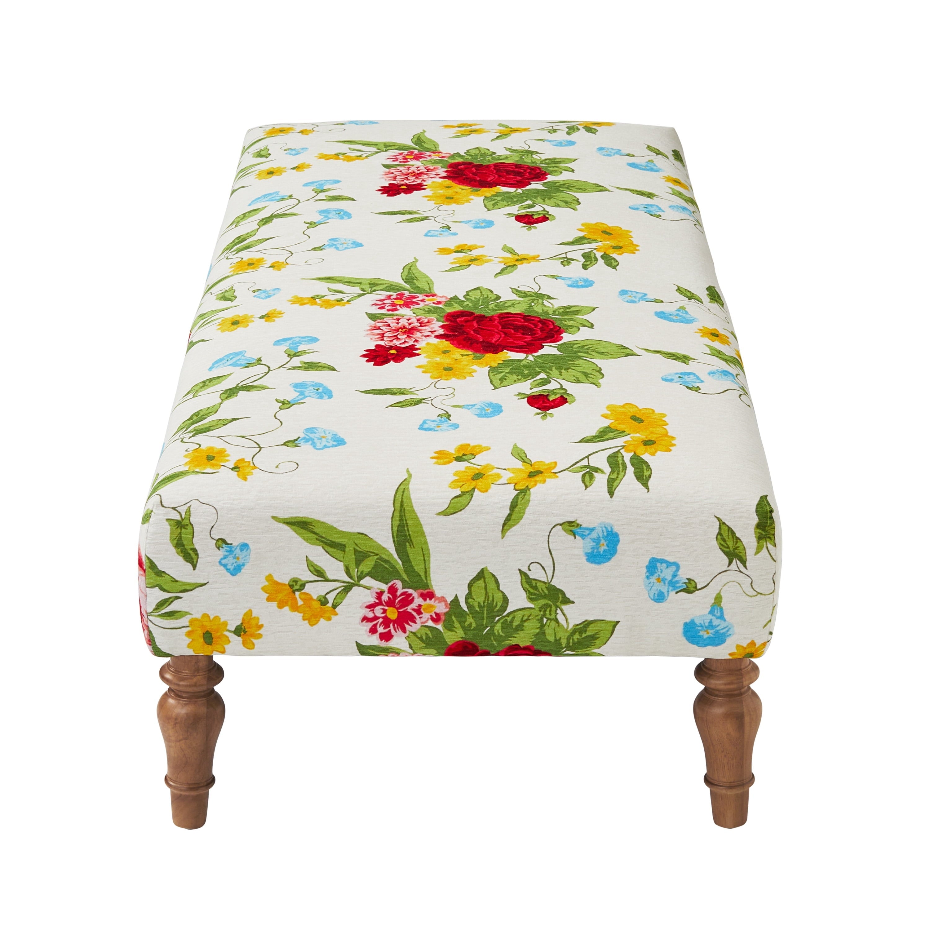 PioneerHome™ Vintage Floral Fabric Rectangular Ottoman, White - PioneerHome™