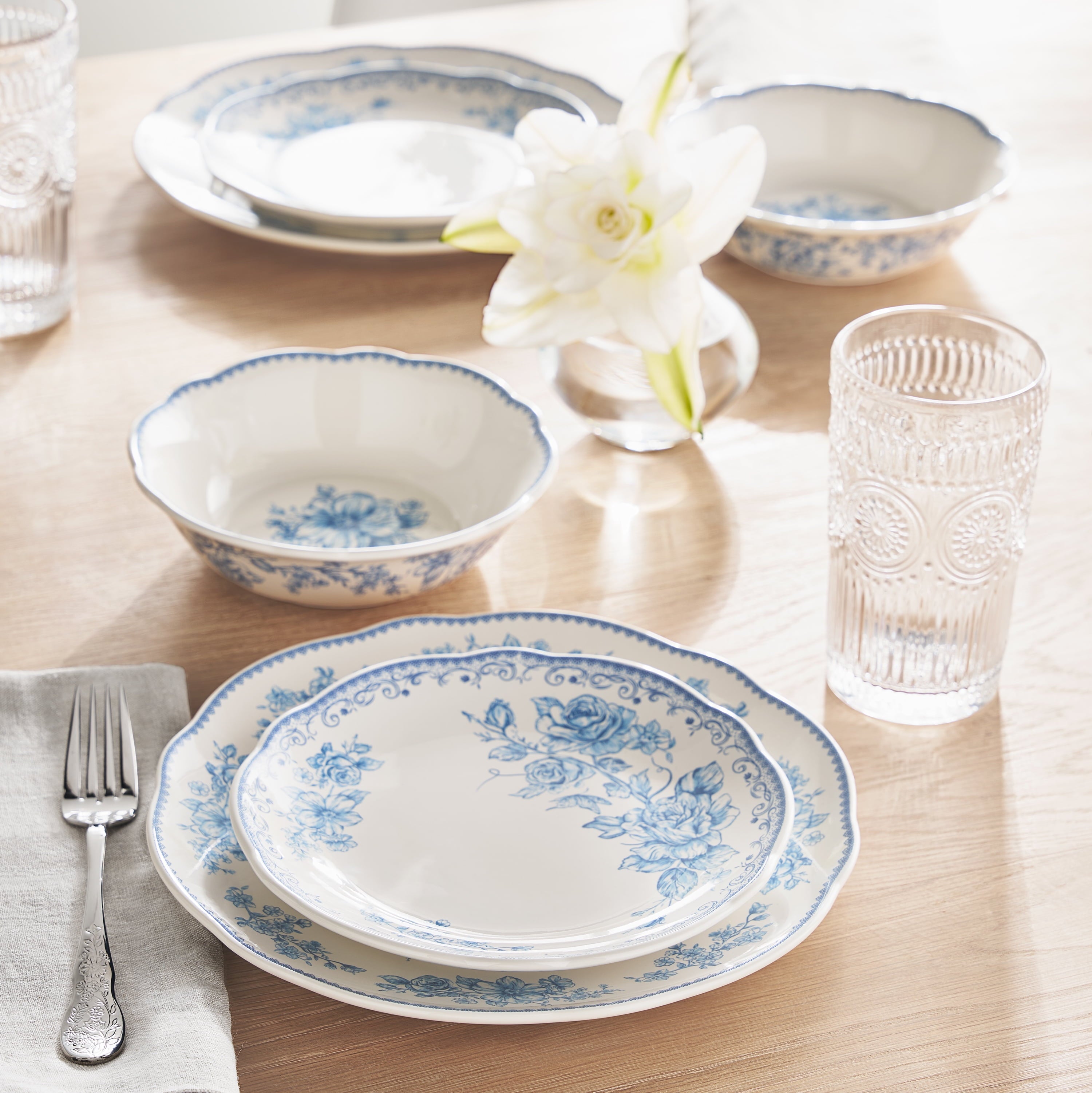 PioneerHome™ Agatha 12-Piece Stoneware Dinnerware Set, Blue - PioneerHome™