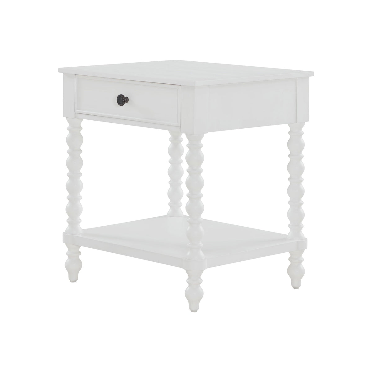 PioneerHome™ Harper Spindle Nightstand with USB Charging Ports, Adults and Teens, White Finish - PioneerHome™