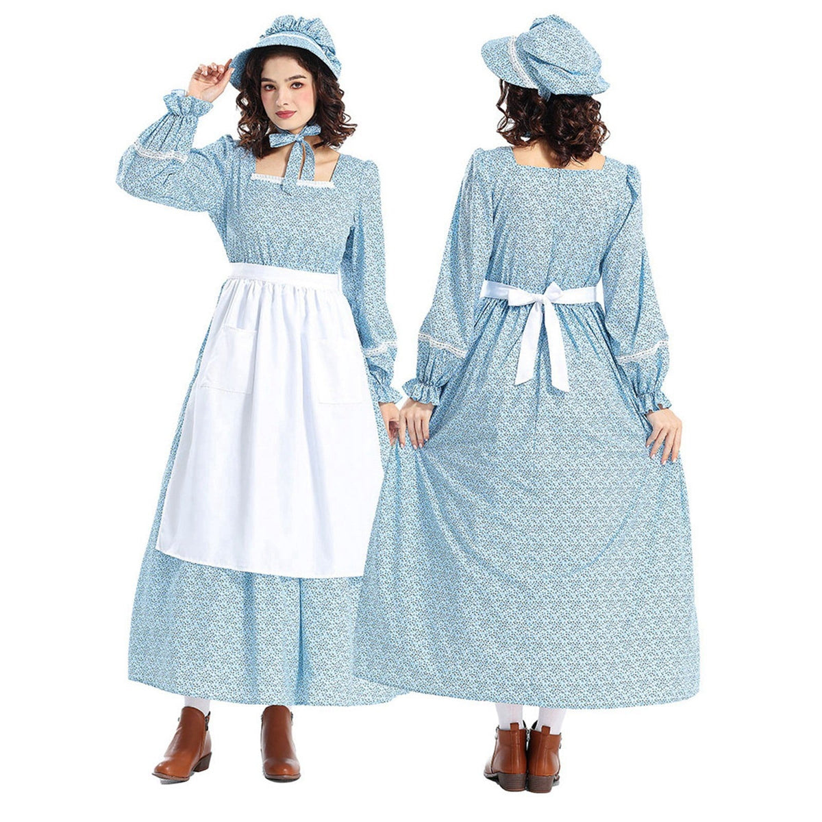PioneerHome™ Colonial Dress Women's Prairie Pioneer Dress Floral Pilgrim Dress Civil War Dress - PioneerHome™