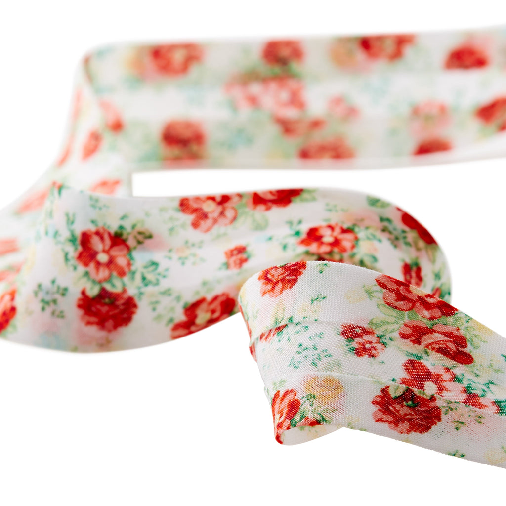 PioneerHome™ Vintage Floral White Double Fold Cotton Bias Tape Ribbon, 7/8" x 25 Yards - PioneerHome™