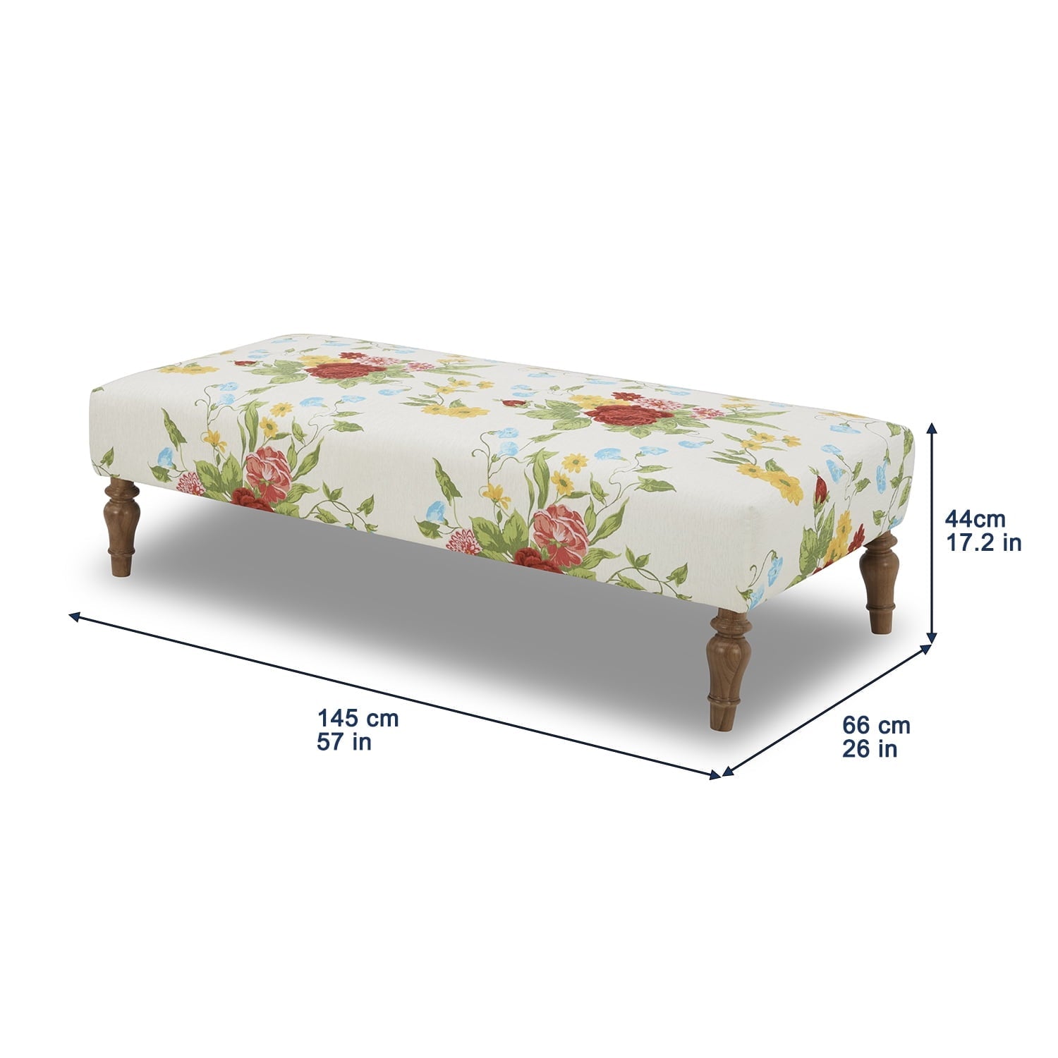 PioneerHome™ Vintage Floral Fabric Rectangular Ottoman, White - PioneerHome™