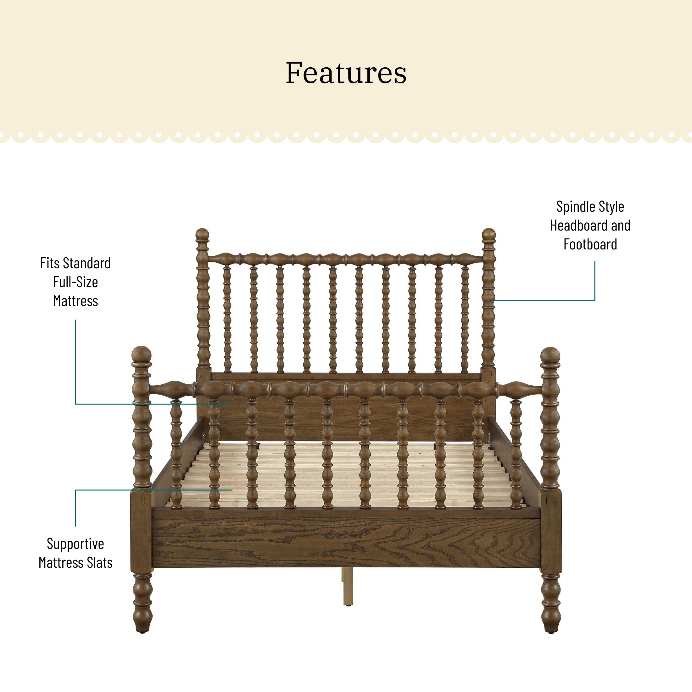 PioneerHome™ Harper Spindle Bed, Full, Homestead Brown - PioneerHome™