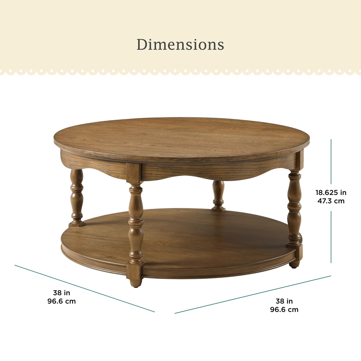 PioneerHome™ Helen Round Coffee Table, Heirloom Brown - PioneerHome™