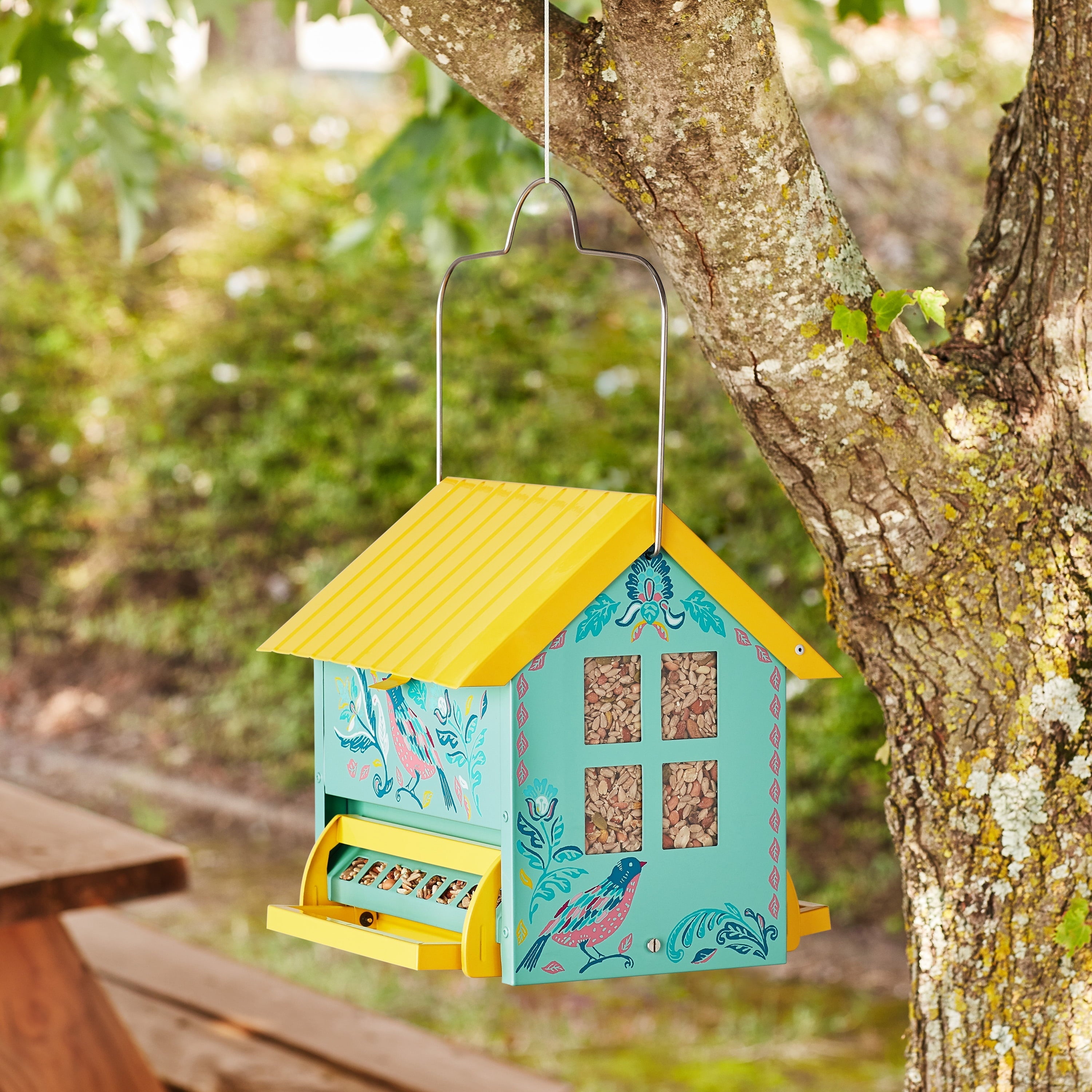 PioneerHome™ Bird Ogee Metal Squirrel Proof Hopper Bird Feeder 5.5QT , Teal Yellow - PioneerHome™