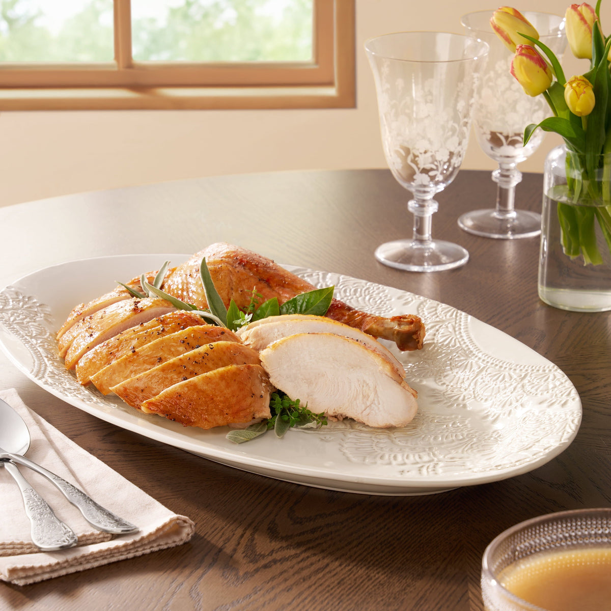 PioneerHome™ Vintage Lace 20-inch Stoneware Oval Serving Tray Platter, White - PioneerHome™