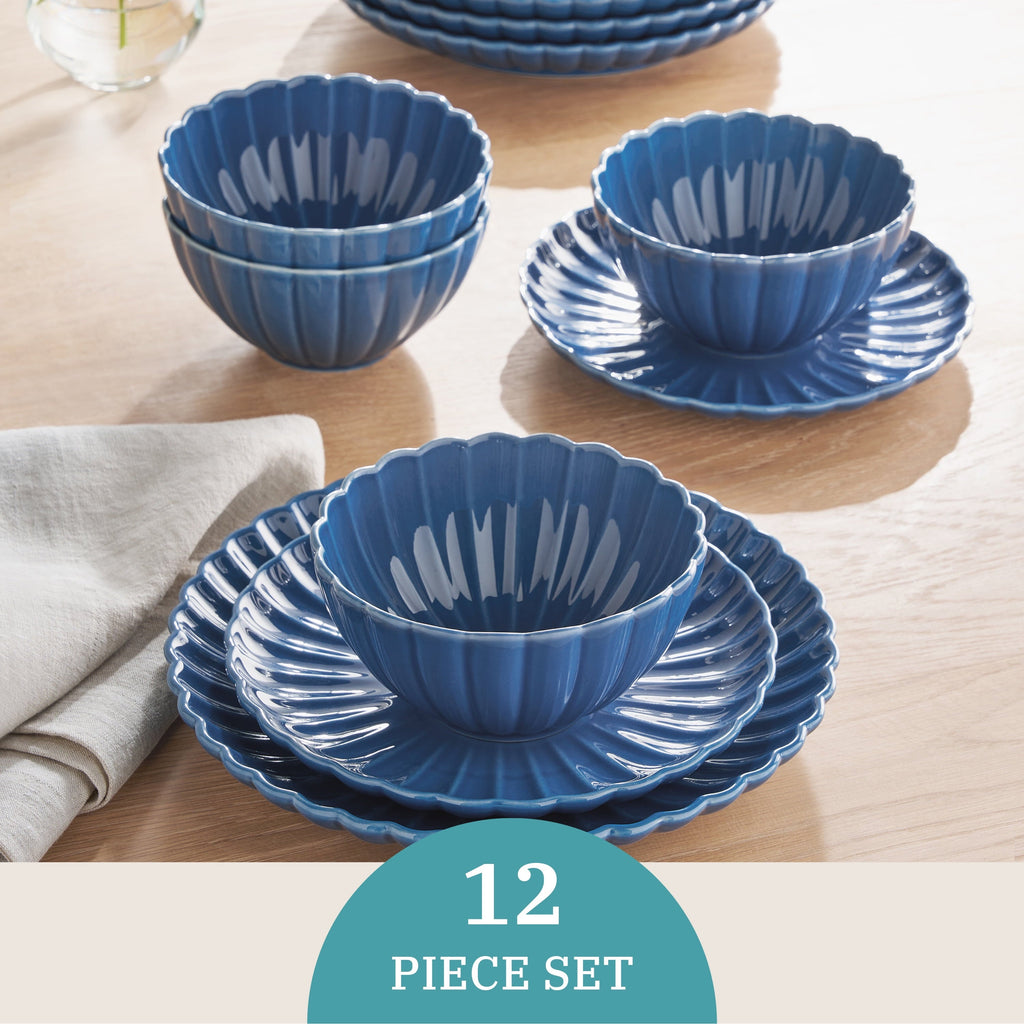 PioneerHome™ Colette 12-Piece Stoneware Dinnerware Set, Blue - PioneerHome™