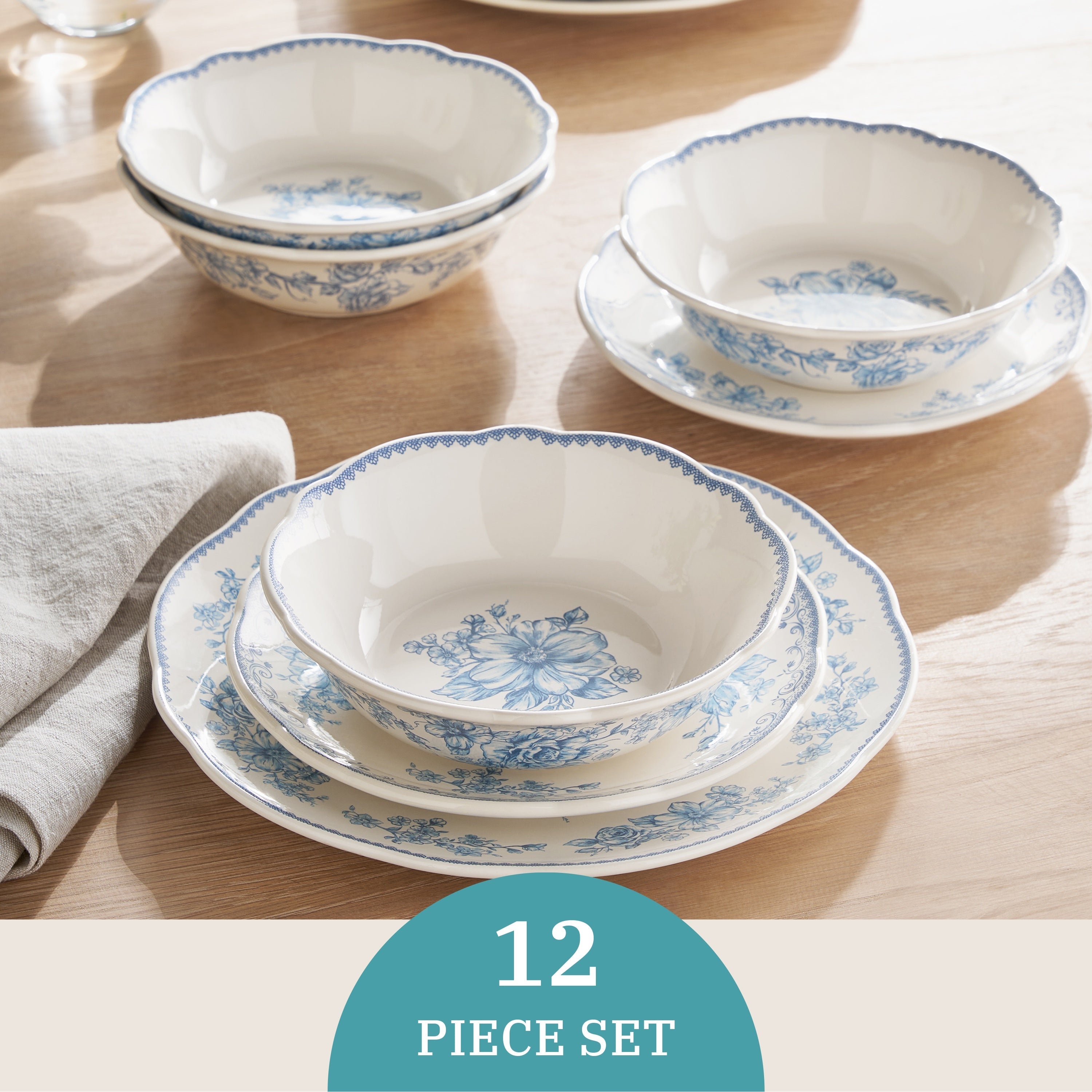 PioneerHome™ Agatha 12-Piece Stoneware Dinnerware Set, Blue - PioneerHome™