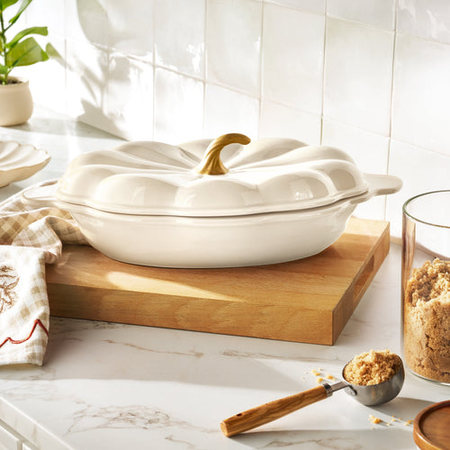 PioneerHome™ 3-Quart Oval Pumpkin Stoneware Baker with Lid, Linen - PioneerHome™