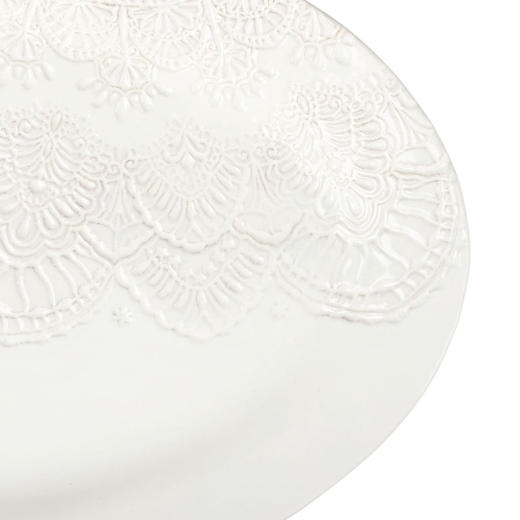 PioneerHome™ Vintage Lace 20-inch Stoneware Oval Serving Tray Platter, White - PioneerHome™