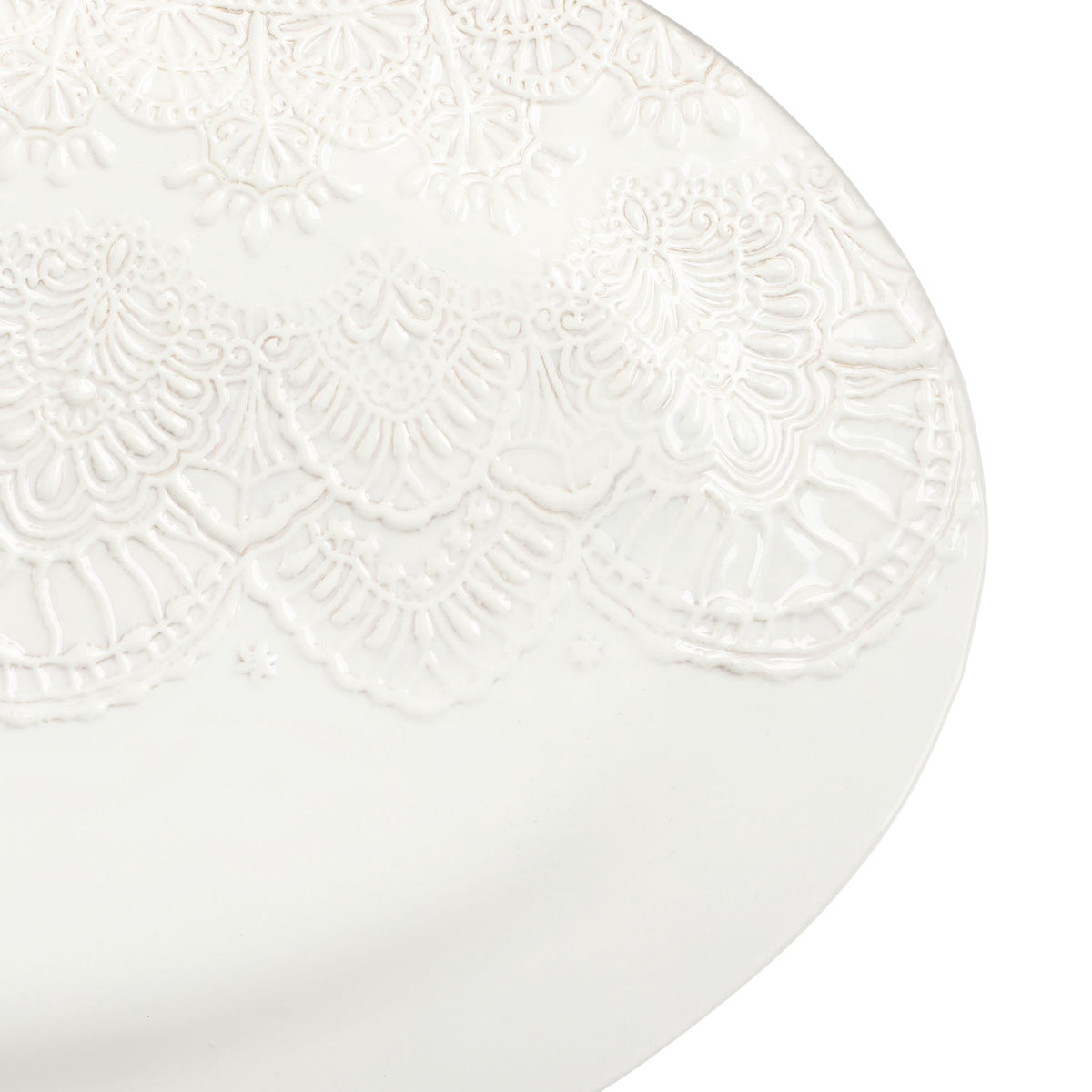 PioneerHome™ Vintage Lace 20-inch Stoneware Oval Serving Tray Platter, White - PioneerHome™