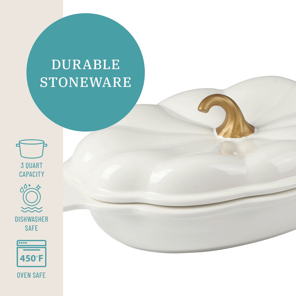 PioneerHome™ 3-Quart Oval Pumpkin Stoneware Baker with Lid, Linen - PioneerHome™