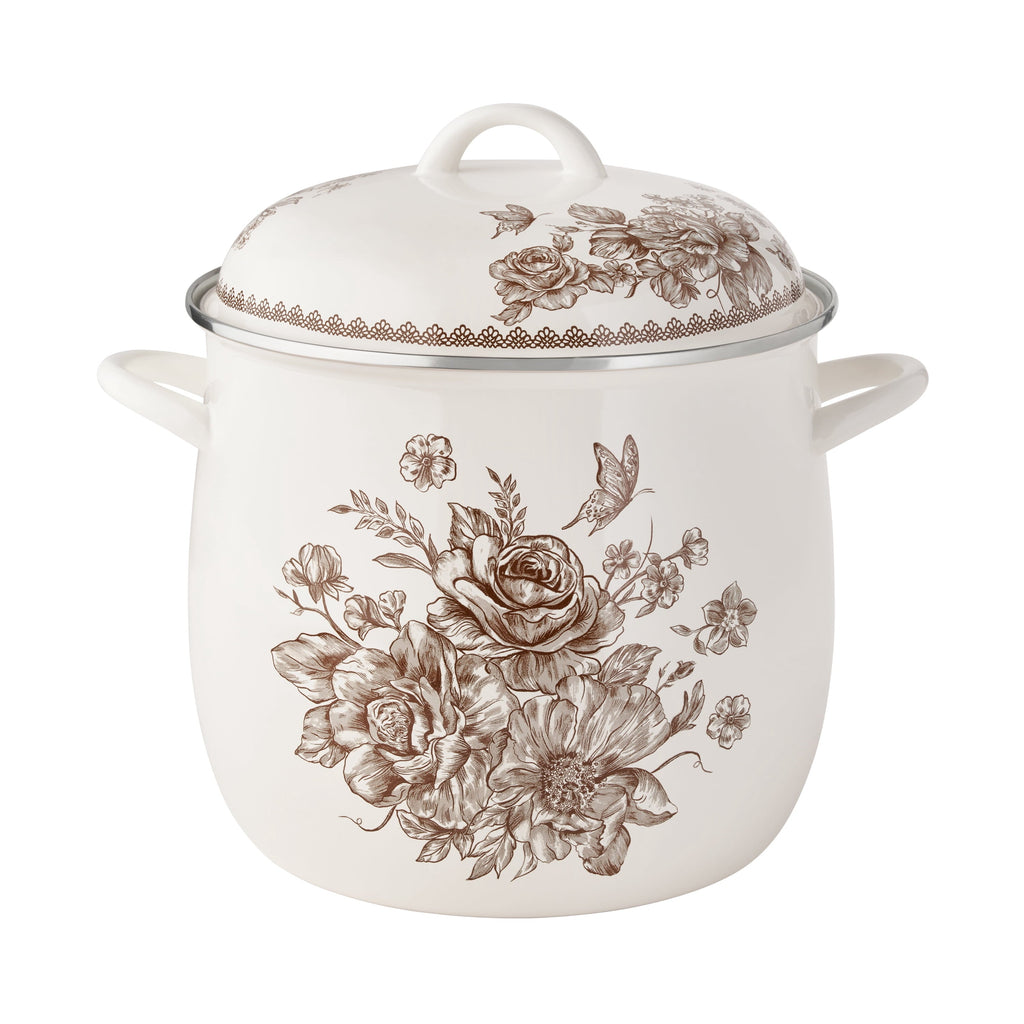 PioneerHome™ Agatha 12 Qt Enamel on Steel Stock Pot with Lid, Brown - Farmhouse - PioneerHome™