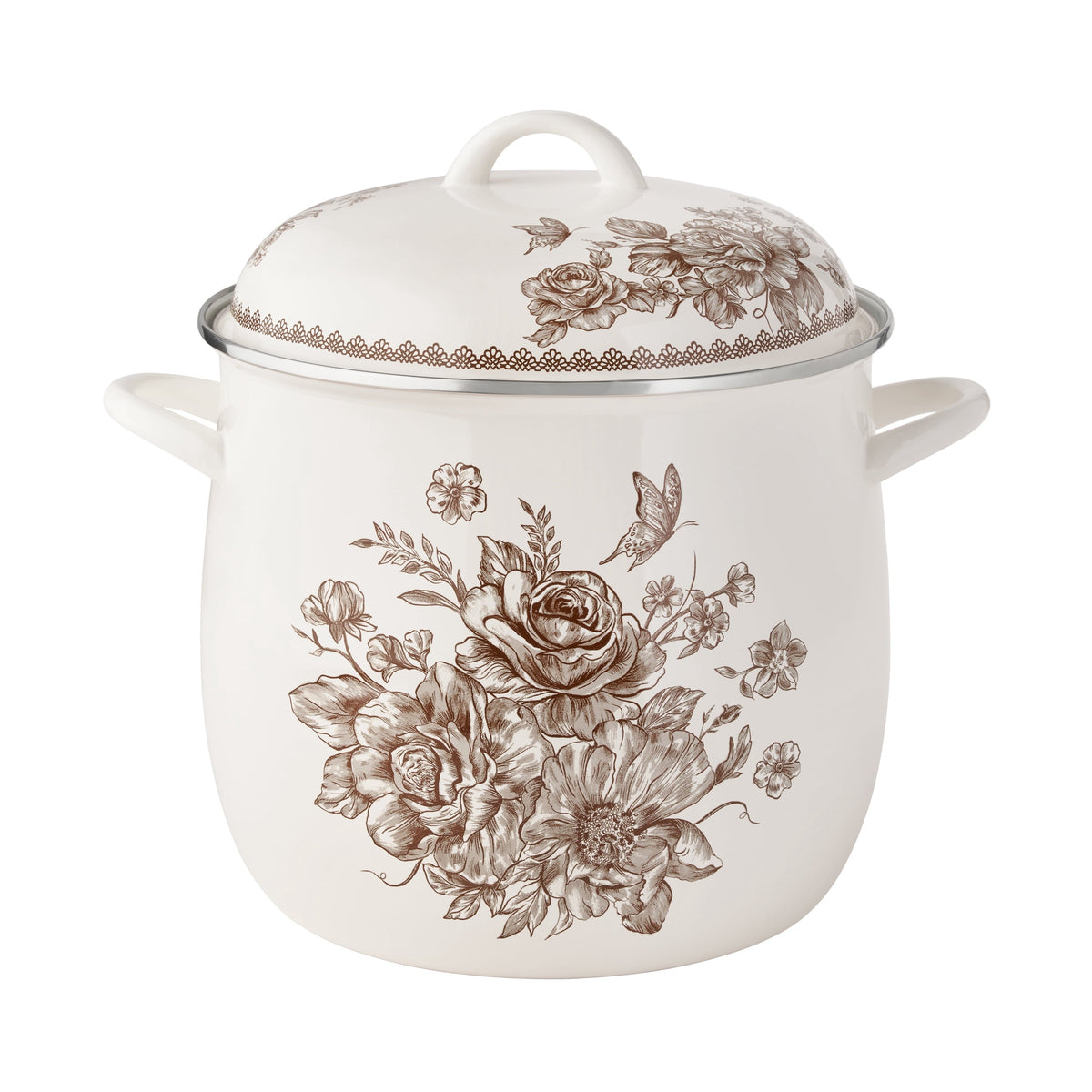 PioneerHome™ Agatha 12 Qt Enamel on Steel Stock Pot with Lid, Brown - Farmhouse - PioneerHome™