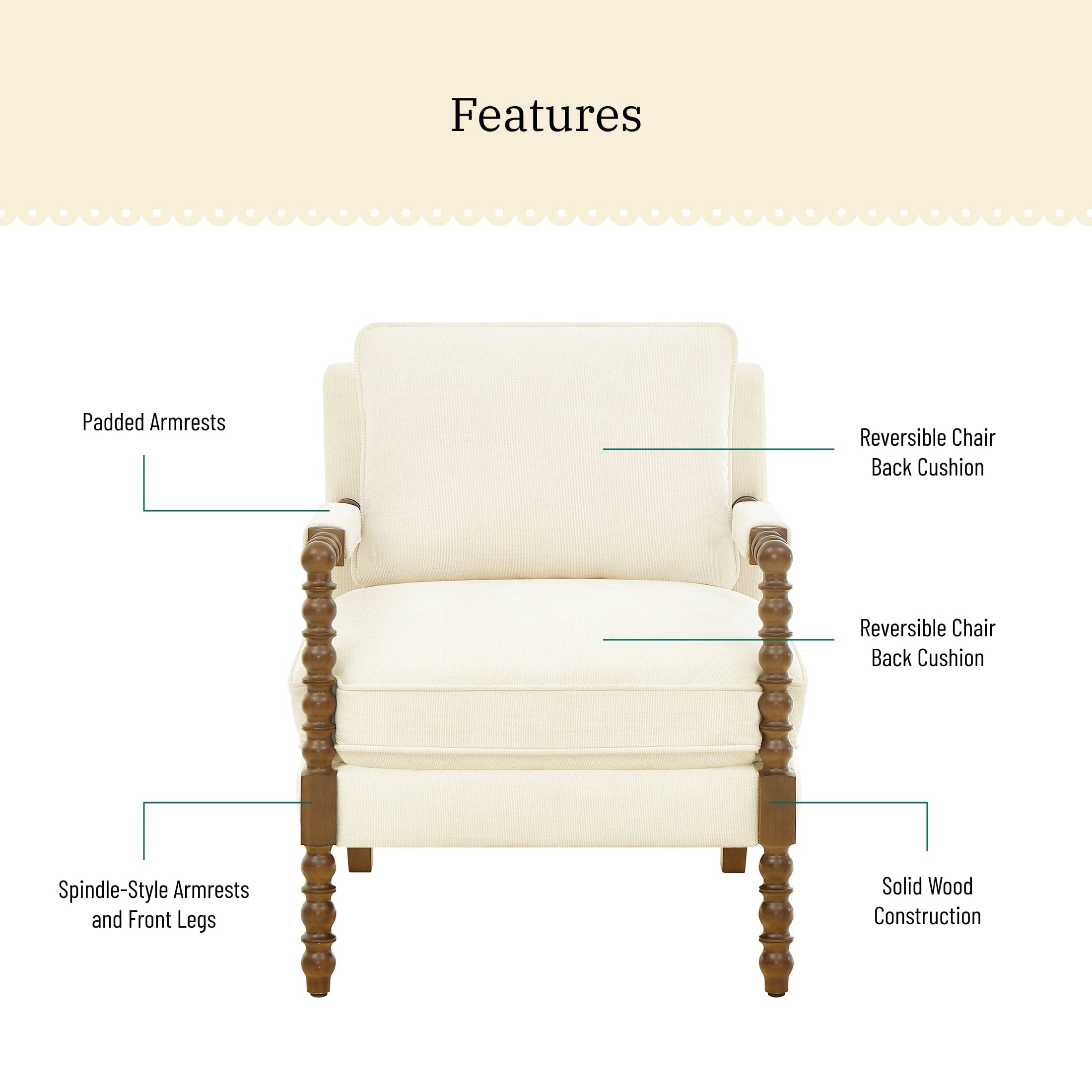 PioneerHome™ Pioneer Woman Harper Spindle Accent Chair, Antique White Fabric Upholstery - PioneerHome™