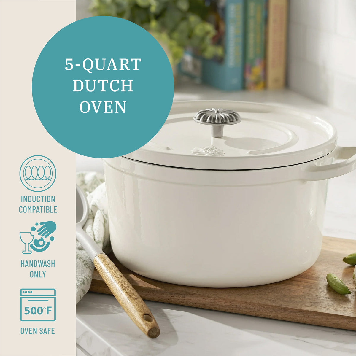 PioneerHome™ 5-Quart Enameled Cast Iron Dutch Oven with Lid, Linen - PioneerHome™
