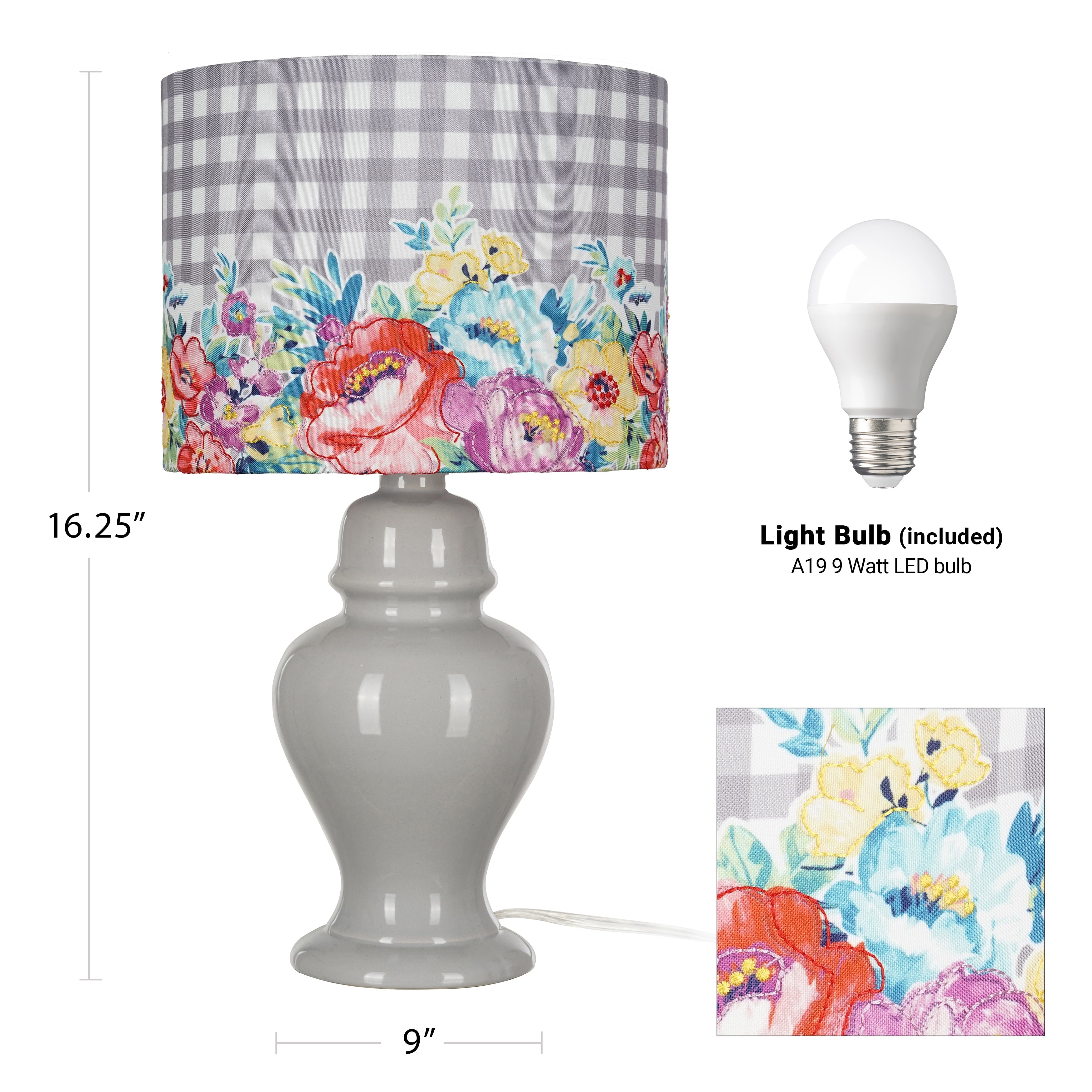 PioneerHome™ Sweet Romance Table Lamp, Grey Finish with LED Bulb Included - PioneerHome™