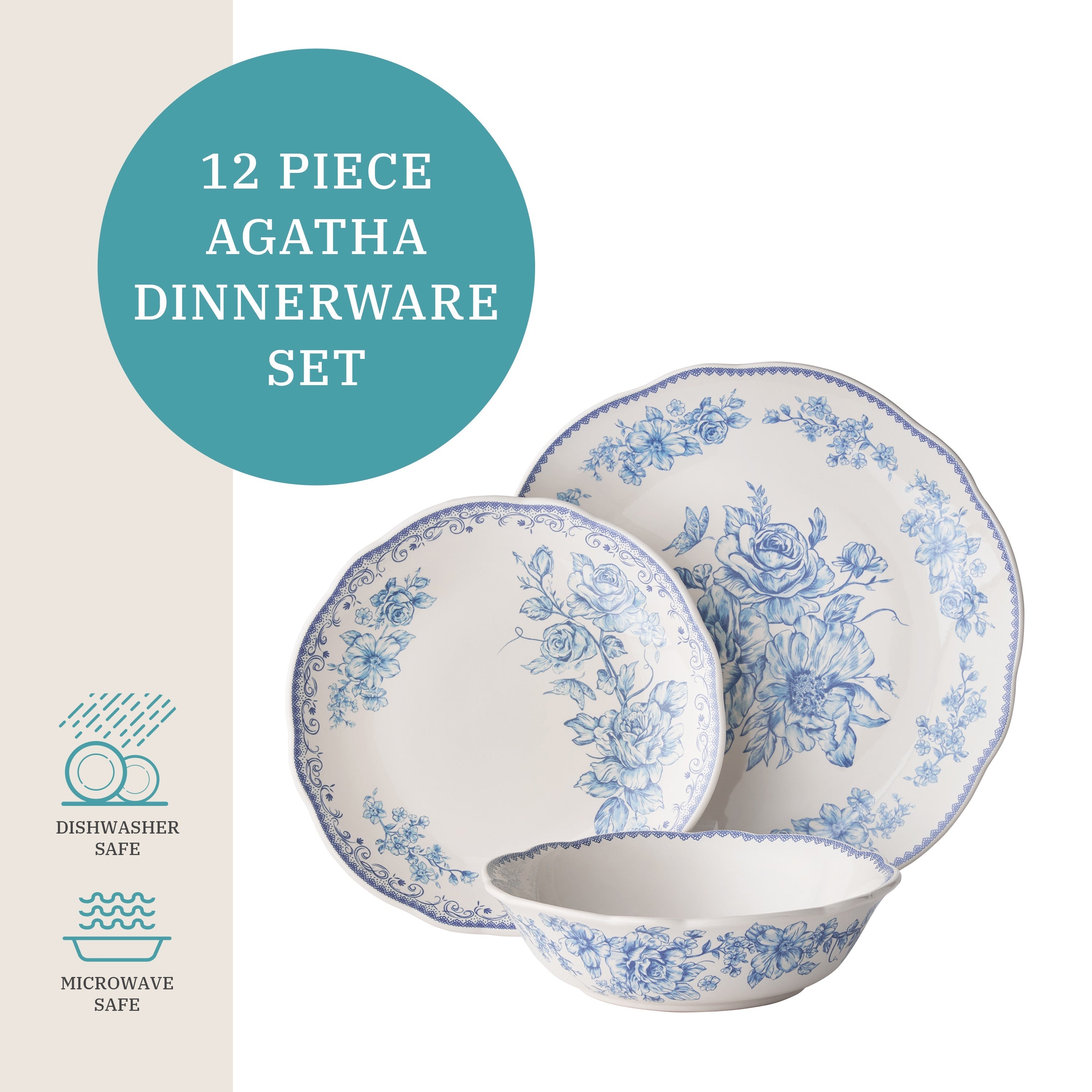 PioneerHome™ Agatha 12-Piece Stoneware Dinnerware Set, Blue - PioneerHome™