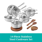 PioneerHome™ 14-Piece Stainless Steel Cookware Set, Cooking Pots and Pans Set with Kitchen Utensils - PioneerHome™