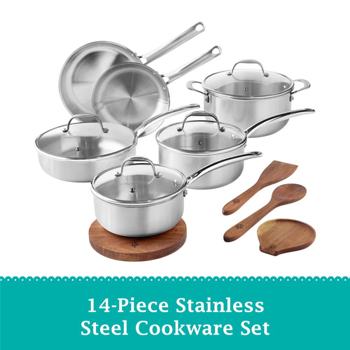 PioneerHome™ 14-Piece Stainless Steel Cookware Set, Cooking Pots and Pans Set with Kitchen Utensils - PioneerHome™