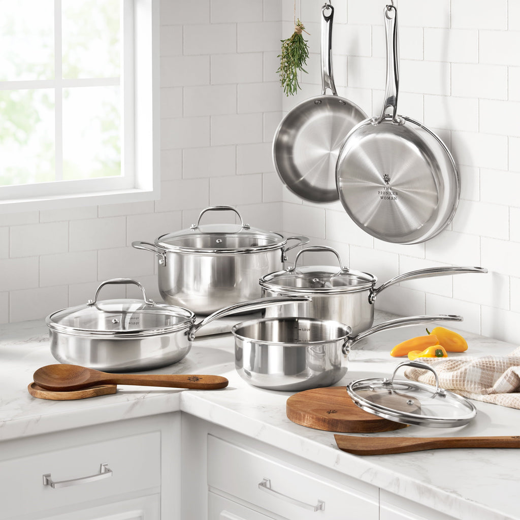 PioneerHome™ 14-Piece Stainless Steel Cookware Set, Cooking Pots and Pans Set with Kitchen Utensils - PioneerHome™