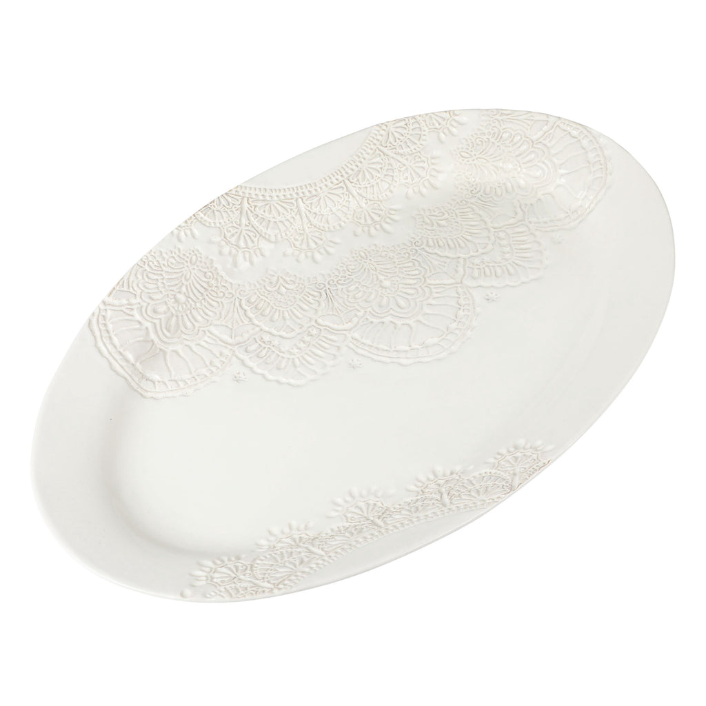PioneerHome™ Vintage Lace 20-inch Stoneware Oval Serving Tray Platter, White - PioneerHome™
