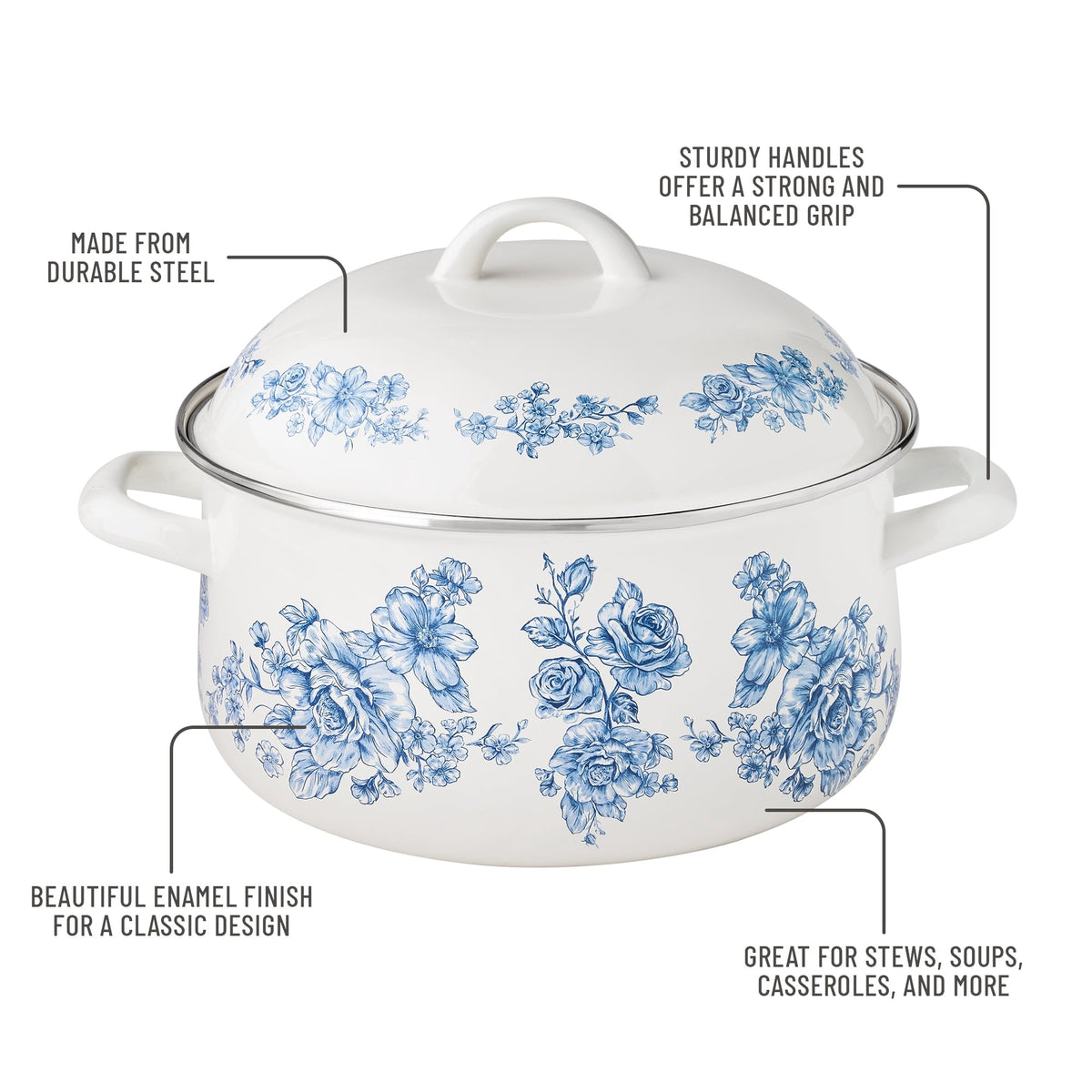 PioneerHome™ Agatha Enamel-on-Steel 6-Quart Dutch Oven, Blue - PioneerHome™