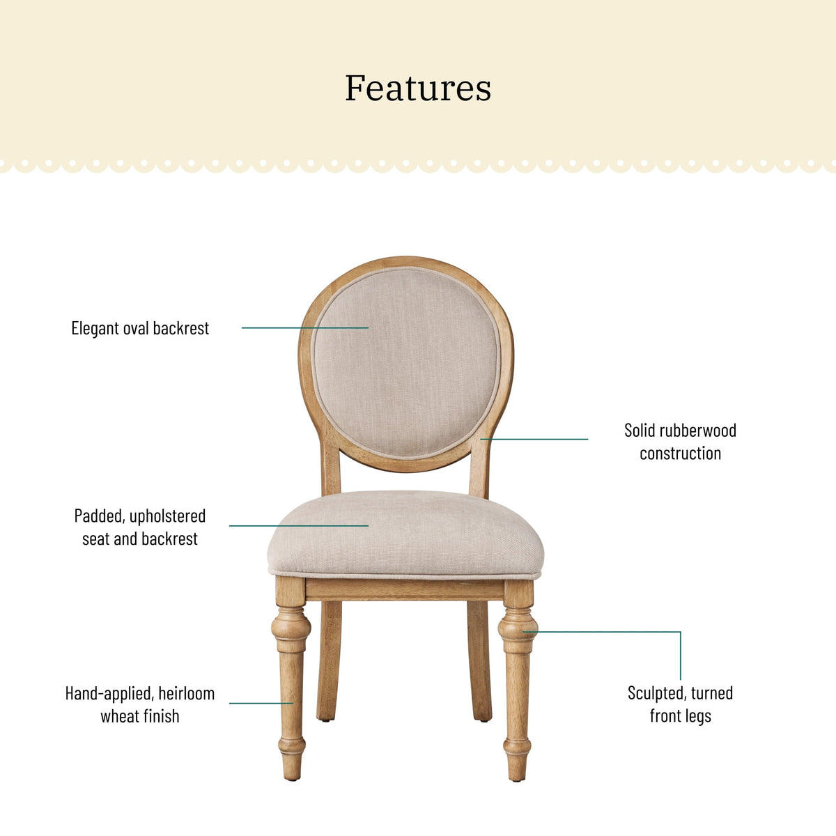 PioneerHome™ Willa Rounded Back Dining Chairs, Heirloom Wheat, Set of 2 - PioneerHome™