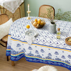 PioneerHome™ Polish Pottery Style Tablecloth, Blue Ceramic Table Cloth, Farmhouse Tablecover for Oval Tables 60 x 84, - PioneerHome™