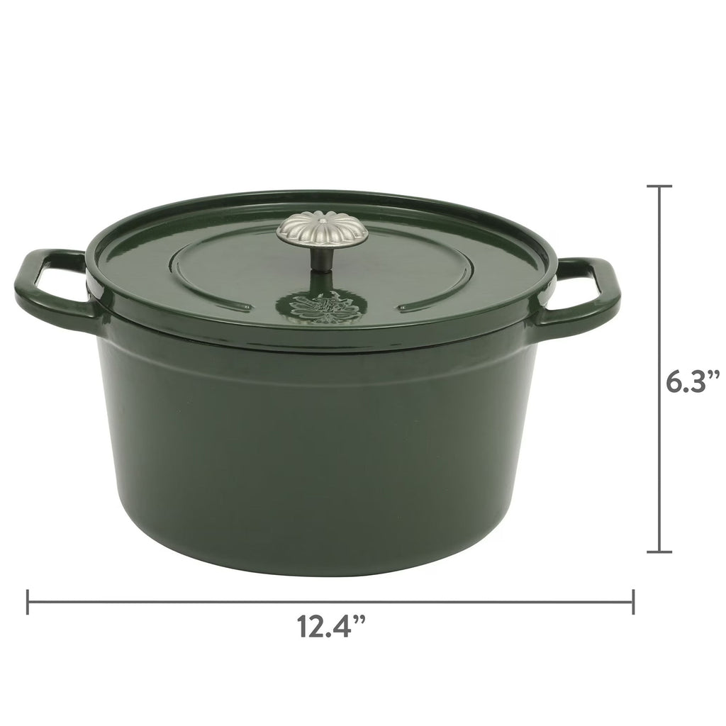 PioneerHome™ 5-Quart Enamel Cast Iron Dutch Oven with Lid, Dark Green - Rustic Home - PioneerHome™