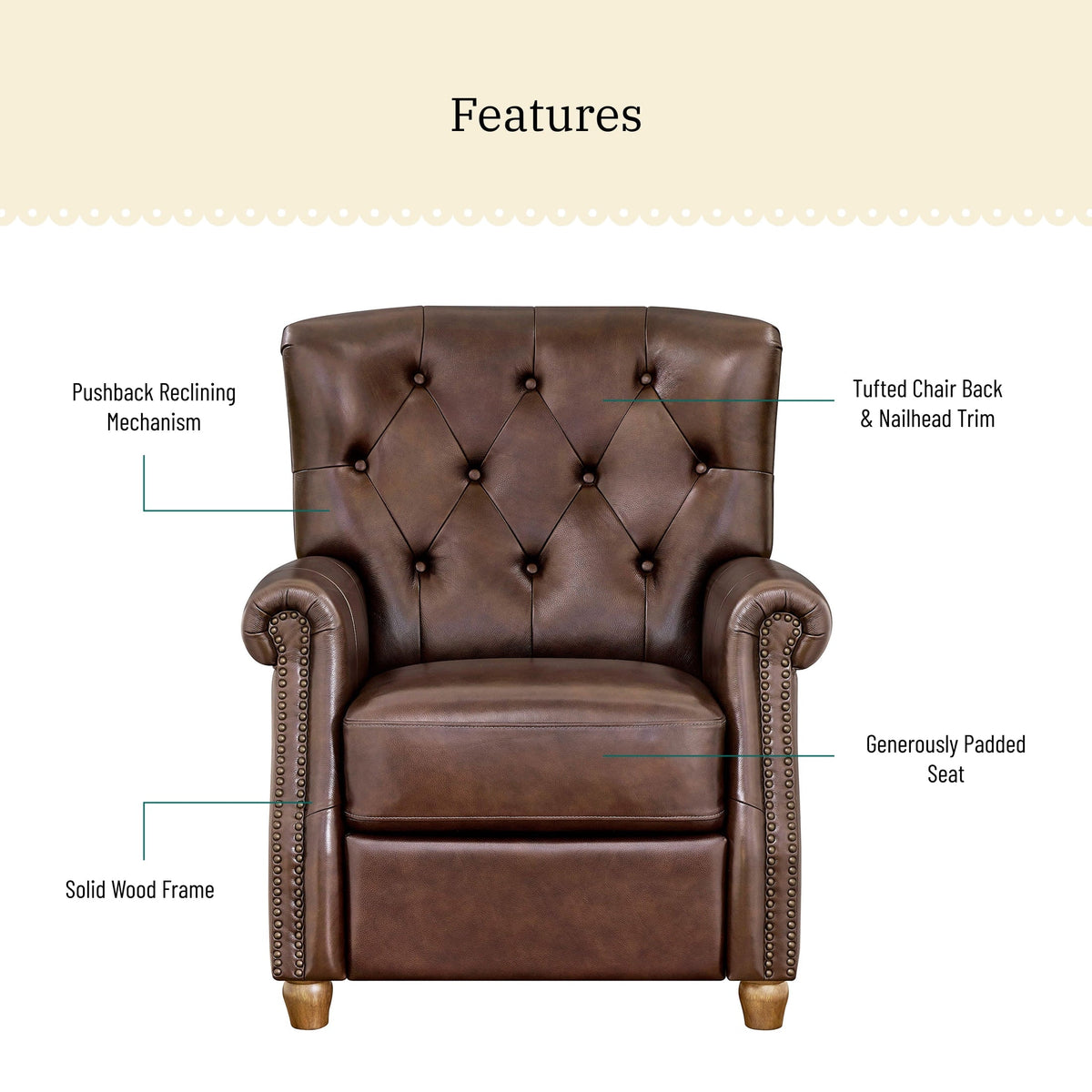 PioneerHome™ Pioneer Woman Harper Leather Recliner with Whiskey Upholstery - PioneerHome™