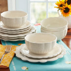 PioneerHome™ Toni 12-Piece Plates & Bowls Dinnerware Set, Linen - PioneerHome™