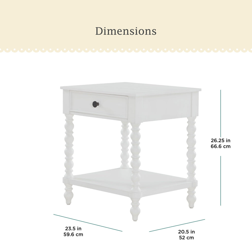 PioneerHome™ Harper Spindle Nightstand with USB Charging Ports, Adults and Teens, White Finish - PioneerHome™