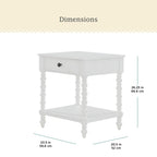 PioneerHome™ Harper Spindle Nightstand with USB Charging Ports, Adults and Teens, White Finish - PioneerHome™