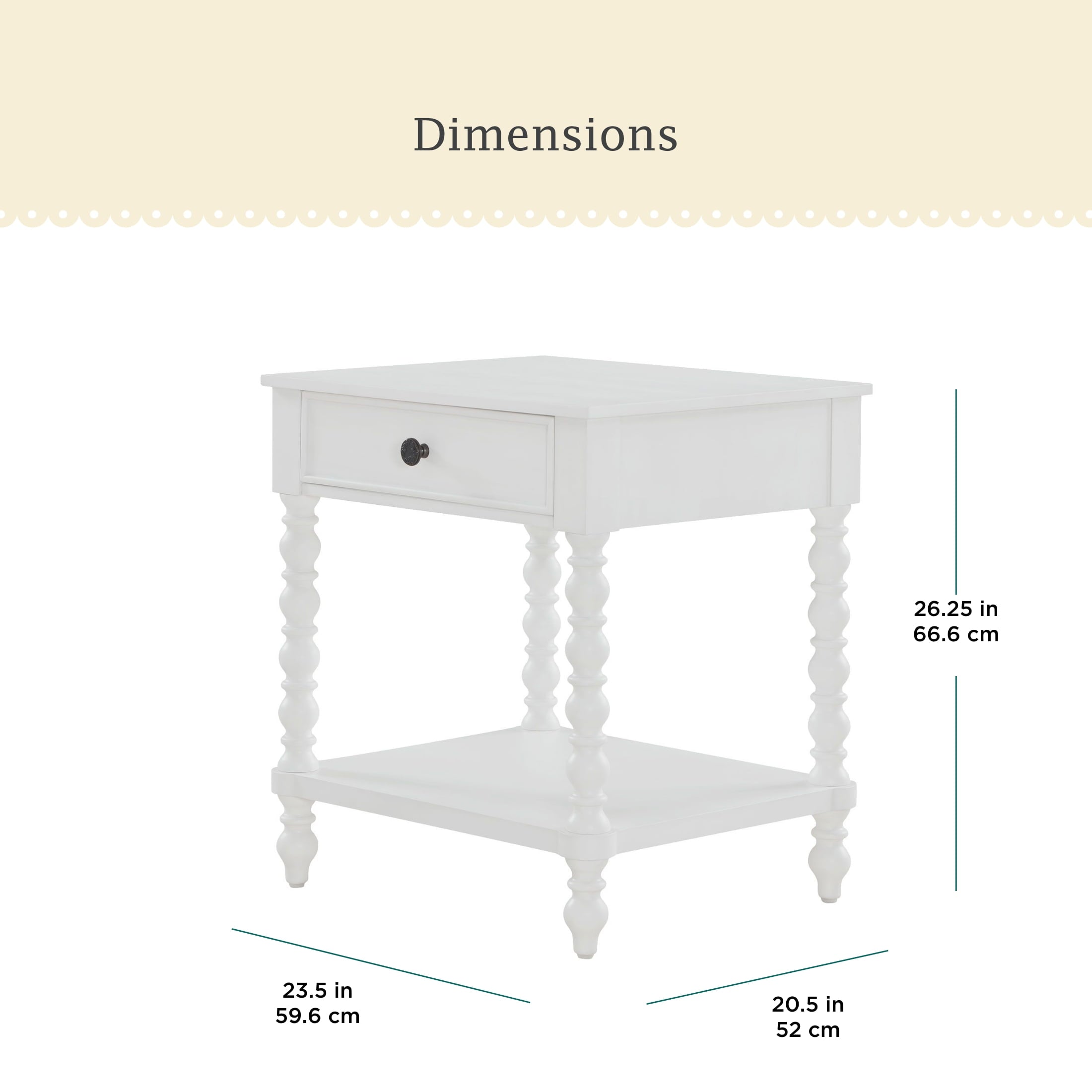 PioneerHome™ Harper Spindle Nightstand with USB Charging Ports, Adults and Teens, White Finish - PioneerHome™