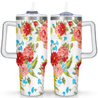 PioneerHome™ 40 Oz Tumbler with Handle Lid and Straw Pioneer Flower Women Stainless Steel Travel Mug Double - PioneerHome™