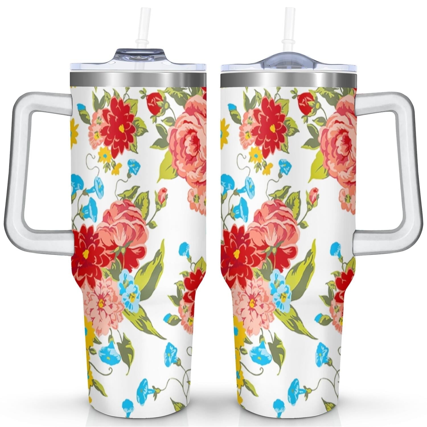 PioneerHome™ 40 Oz Tumbler with Handle Lid and Straw Pioneer Flower Women Stainless Steel Travel Mug Double - PioneerHome™