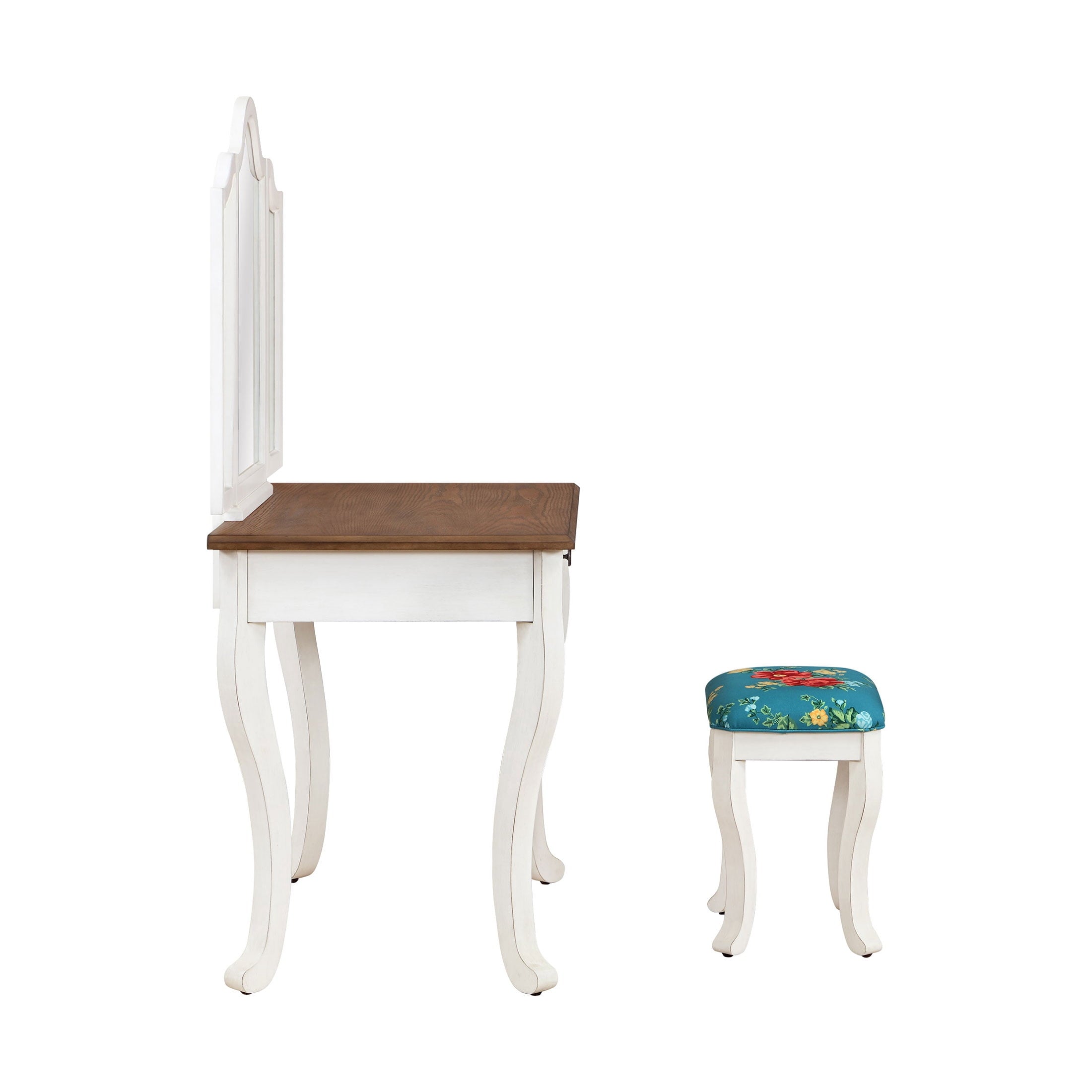 PioneerHome™ Vanity Set and Stool with Tri-Fold Mirror and Made With Solid Wood Frame, - PioneerHome™