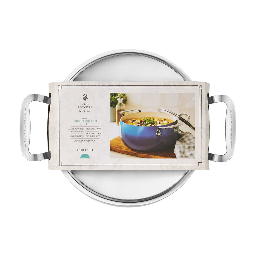 PioneerHome™ Harlow 7.5 Qt Ceramic Non-Stick Stock Pot with Lid, Denim Blue - Farmhouse - PioneerHome™