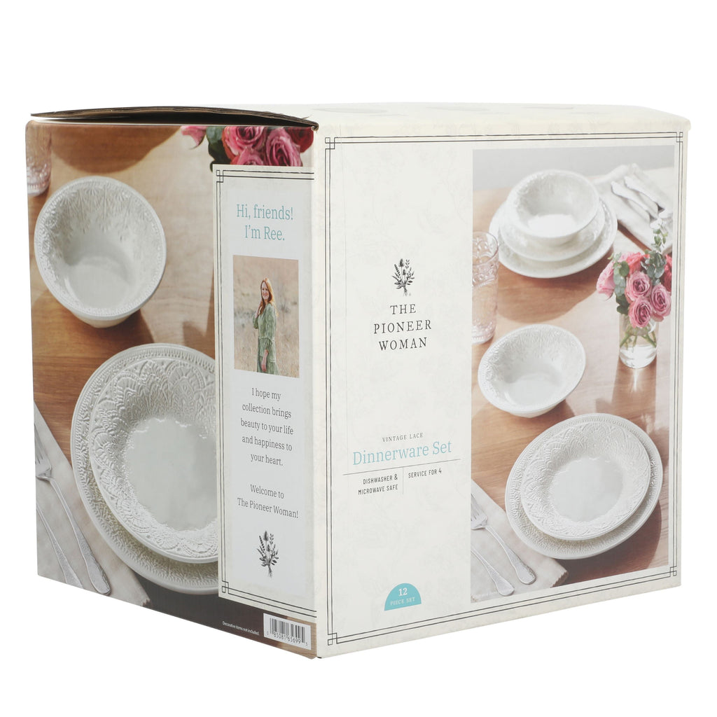 PioneerHome™ Vintage Lace 12-Piece Ceramic Dinnerware Set, Linen - PioneerHome™