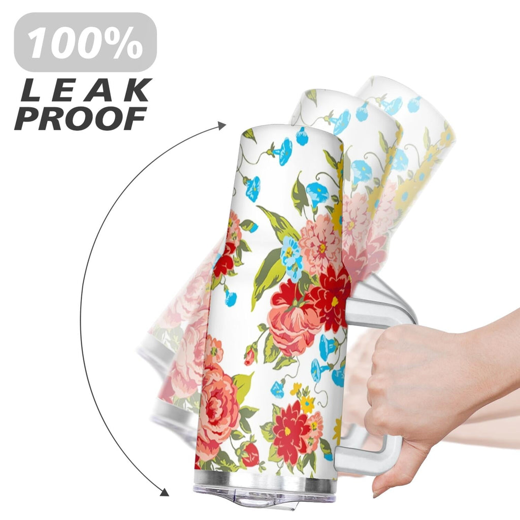 PioneerHome™ 40 Oz Tumbler with Handle Lid and Straw Pioneer Flower Women Stainless Steel Travel Mug Double - PioneerHome™