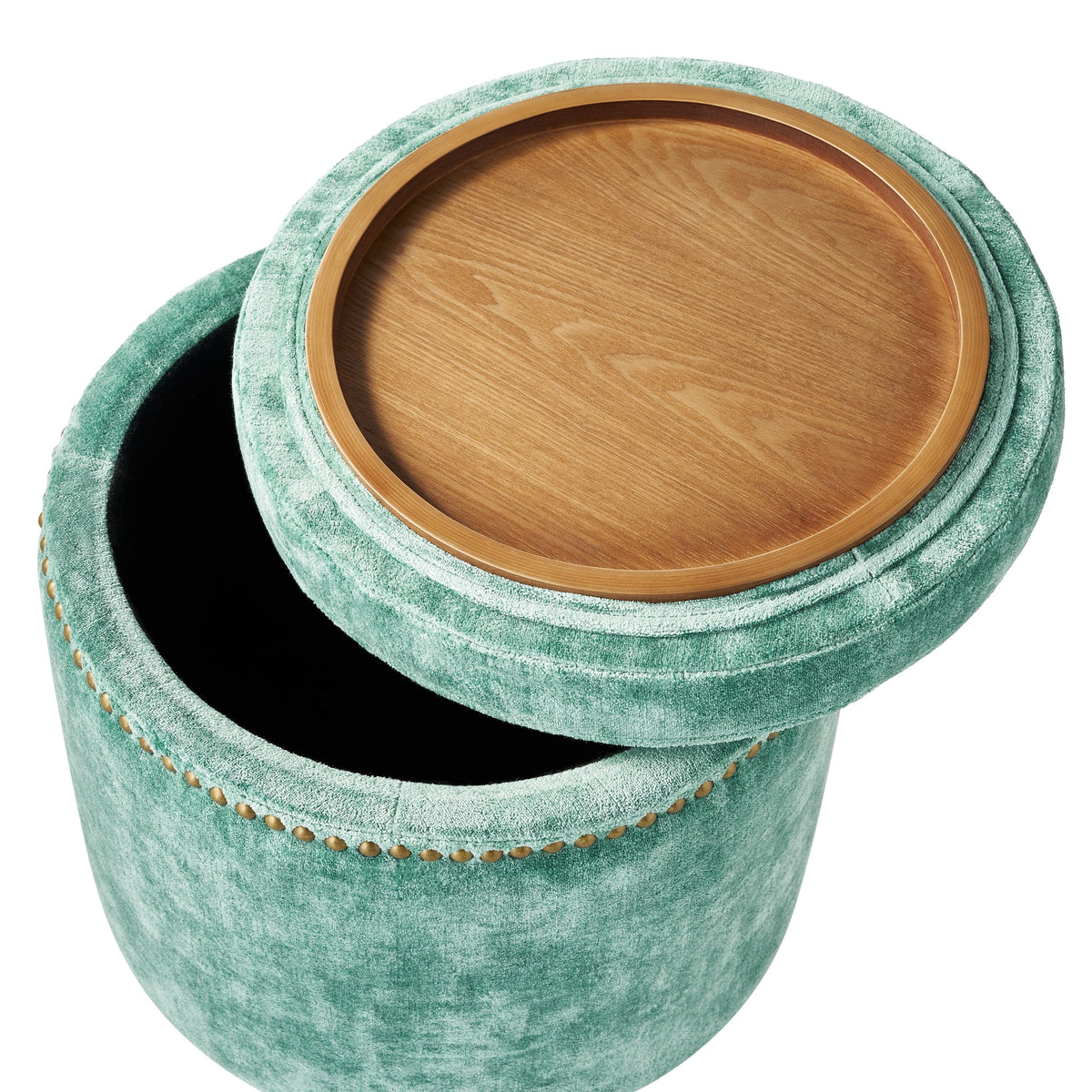 PioneerHome™ Harper Round Velvet Storage Ottoman, Jade, 17.72 in - PioneerHome™