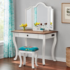 PioneerHome™ Vanity Set and Stool with Tri-Fold Mirror and Made With Solid Wood Frame, - PioneerHome™