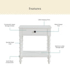 PioneerHome™ Harper Spindle Nightstand with USB Charging Ports, Adults and Teens, White Finish - PioneerHome™
