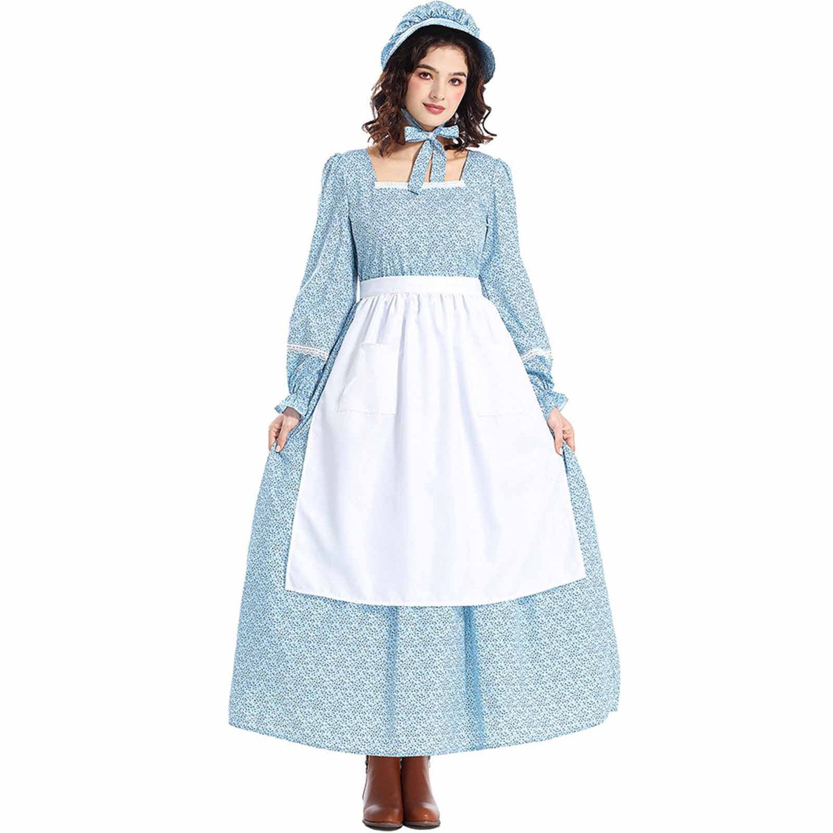 PioneerHome™ Pioneer Prairie Dress Women Floral Colonial Costume Long Sleeve American Historical Dress - PioneerHome™