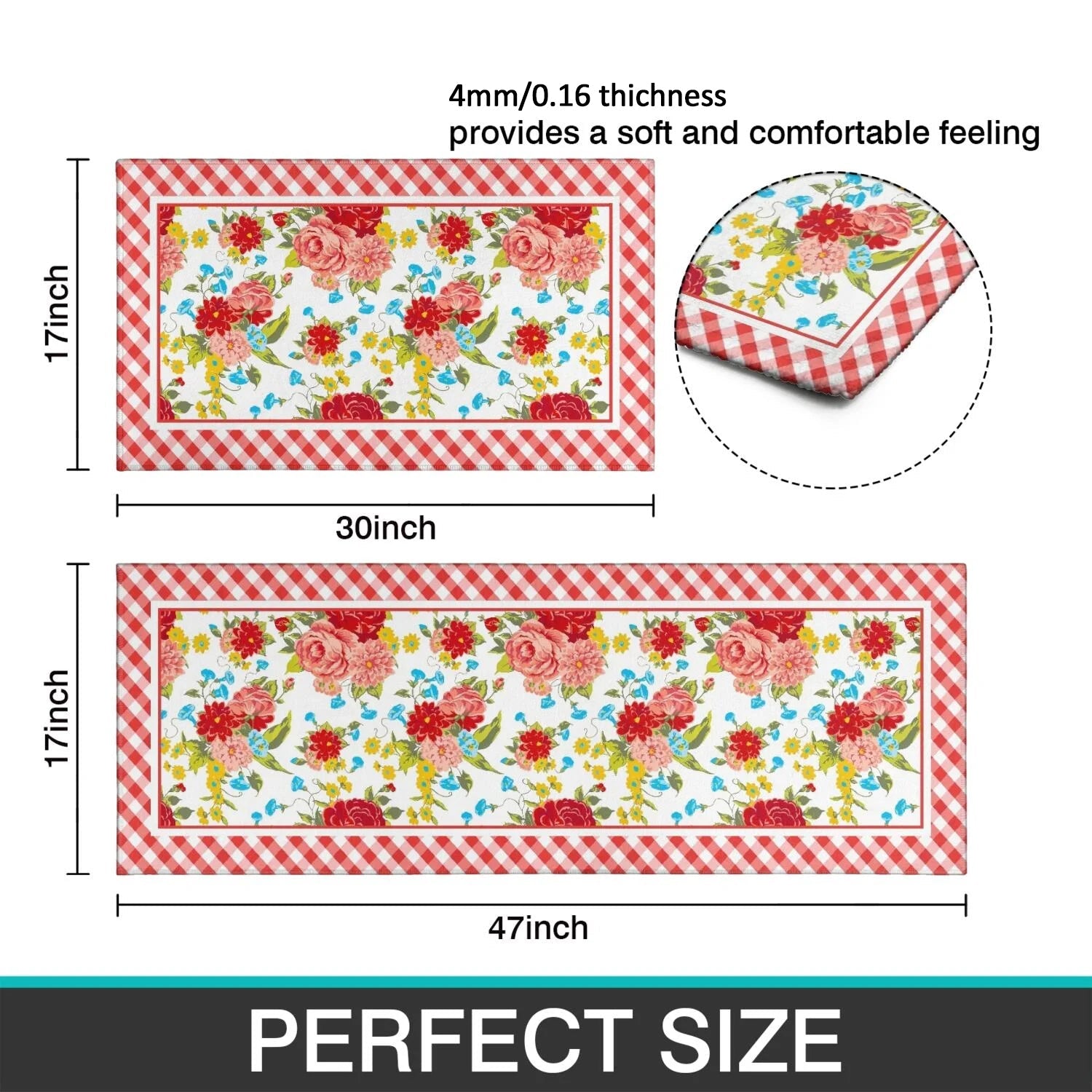 PioneerHome™ Flower Kitchen Mat Sets 2 Piece Farmhouse Anti Fatigue Waterproof Stain Resistant Floor Rug Non Slip - PioneerHome™