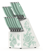 PioneerHome™ 14 Pieces Knife Set with Decal Block Stainless Steel Knives, Forged, Green Agatha - PioneerHome™