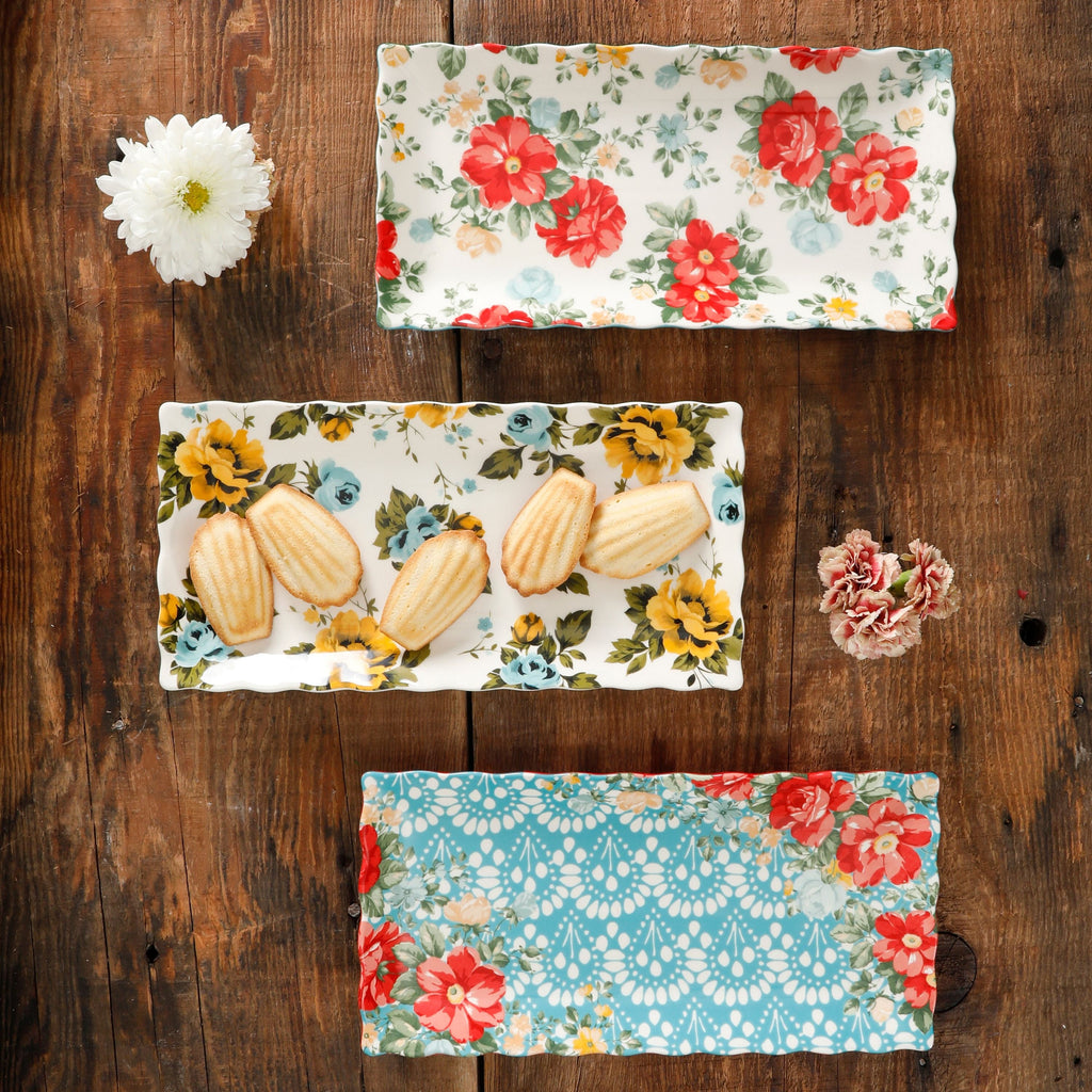 PioneerHome™ Floral Medley 12.3" Stoneware Serving Platters, 3-Piece Set - PioneerHome™